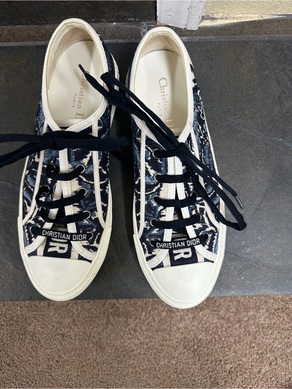 Dior Navy and White Monogram Low-Top Sneakers
